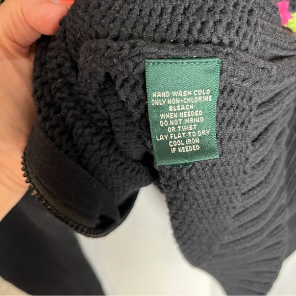 LRL LAUREN RALPH LAUREN Women's Black Full Zip Colorful Neon Yoke Cardigan Small - Picture 10 of 10